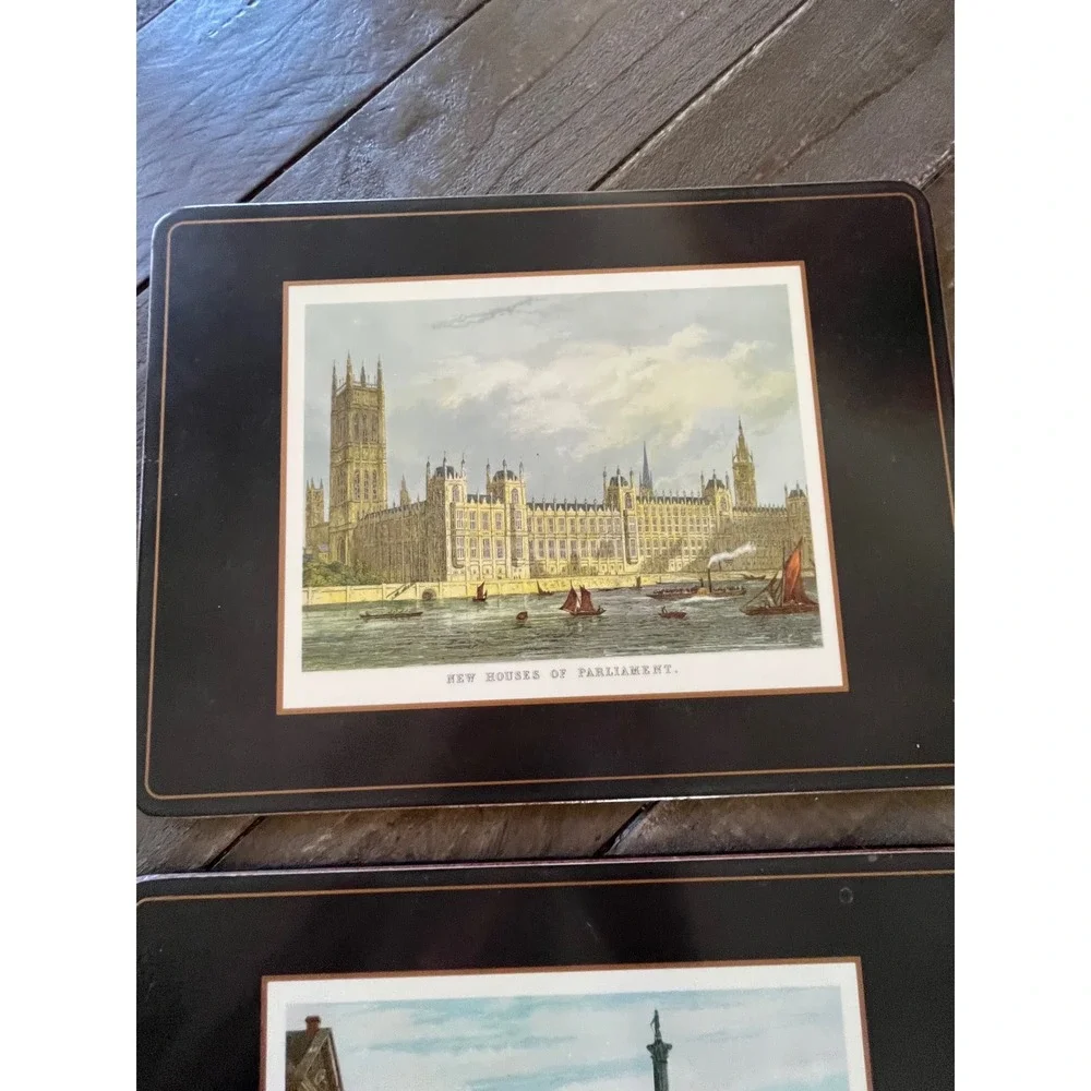 Pimpernel De Luxe Finish London Landmarks Placemats Set of 6 Vintage Black Gold